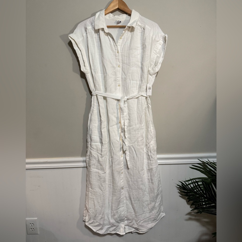 Old Navy White Midi Shirt Dress in MEDIUM TALL